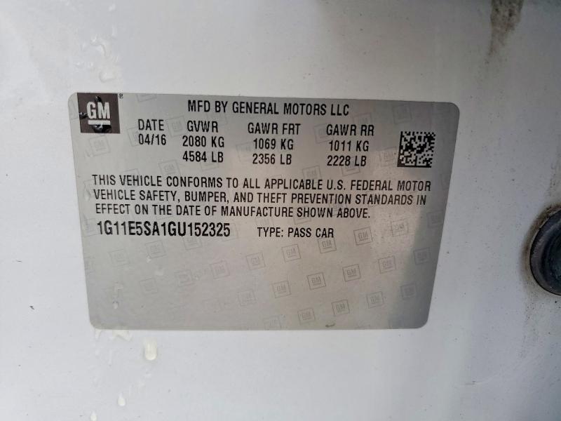 2016 Chevrolet Malibu Limited მანქანა იყიდება აუქციონზე, vin: 1G11E5SA1GU152325, აუქციონის ნომერი: 79037455