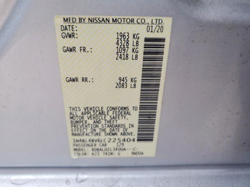 Aukcja sprzedaży 2020 Nissan Altima, vin: 1N4BL4BV6LC225404, numer aukcji: 77169355