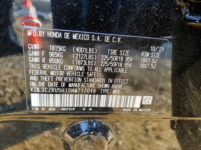 Aukcja sprzedaży 2022 Honda Hr-v, vin: 3CZRU5H10NM717048, numer aukcji: 76219535