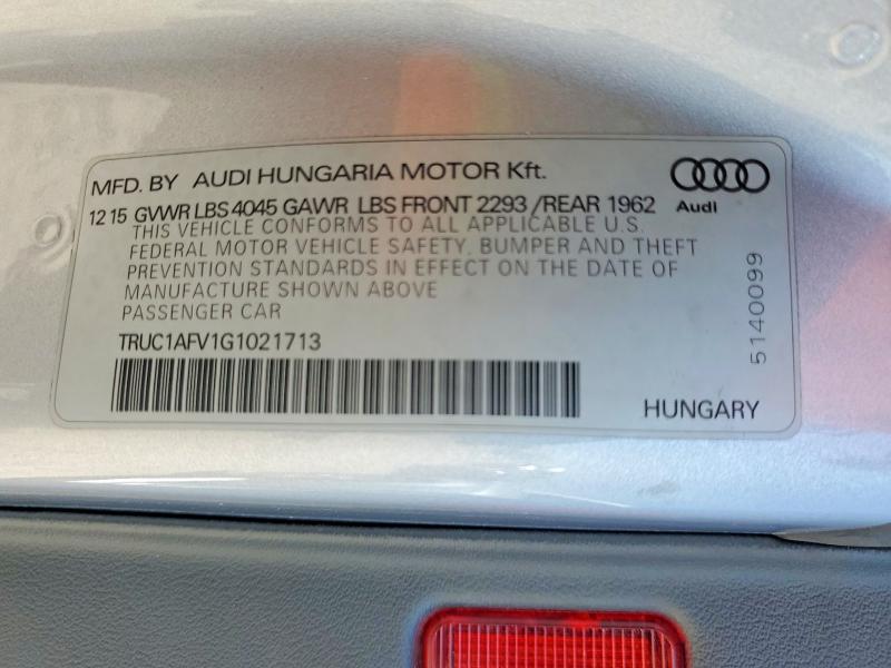 Продаж на аукціоні авто 2016 Audi Tts, vin: TRUC1AFV1G1021713, номер лоту: 78562235