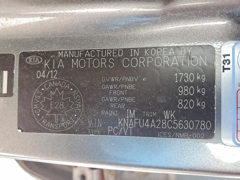 Aukcja sprzedaży 2012 Kia Forte, vin: KNAFU4A28C5630780, numer aukcji: 76796035