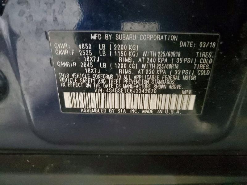 Aukcja sprzedaży 2018 Subaru Outback, vin: 4S4BSETC6J3342070, numer aukcji: 78280475