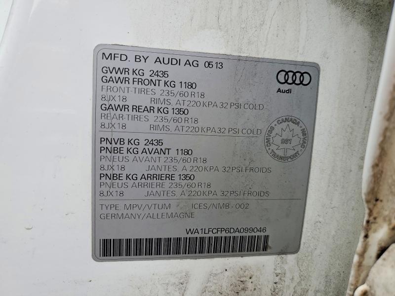 77740915 :رقم المزاد ، WA1LFCFP6DA099046 vin ، 2013 Audi Q5 مزاد بيع