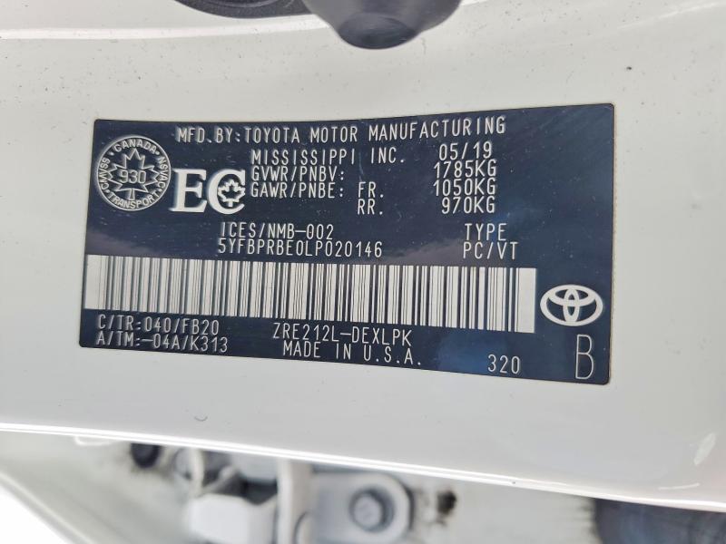 Продаж на аукціоні авто 2020 Toyota Corolla, vin: 5YFBPRBE0LP020146, номер лоту: 78796535