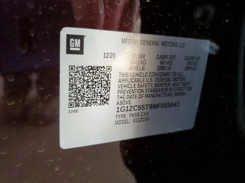 75021915 :رقم المزاد ، 1G1ZC5ST9MF055643 vin ، 2021 Chevrolet Malibu مزاد بيع