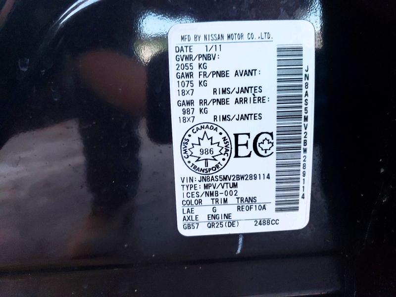78341275 :رقم المزاد ، JN8AS5MV2BW289114 vin ، 2011 Nissan Rogue مزاد بيع
