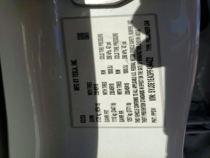 Продаж на аукціоні авто 2023 Tesla Model 3, vin: 5YJ3E1EA3PF494422, номер лоту: 78297765