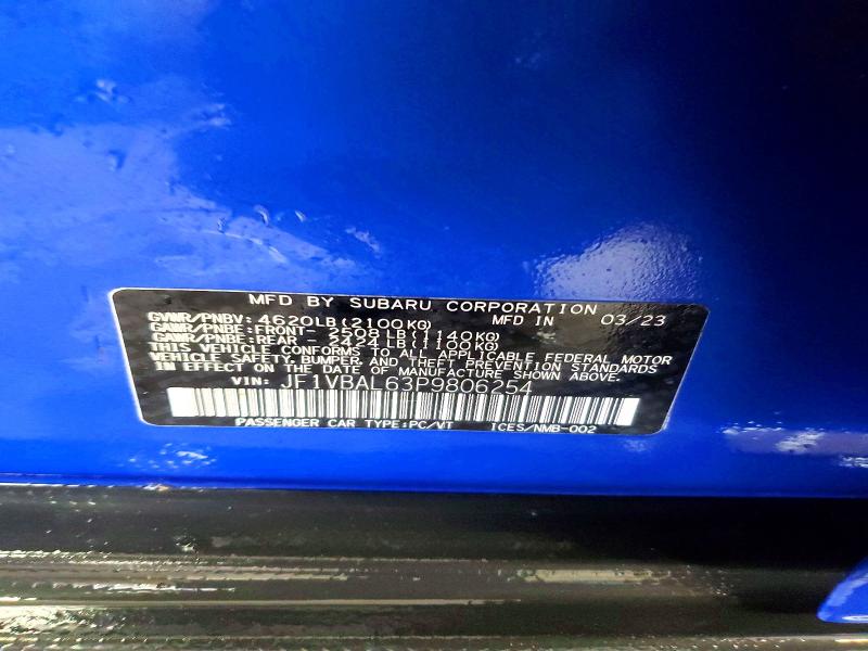Продажа на аукционе авто 2023 Subaru Wrx, vin: JF1VBAL63P9806254, номер лота: 77673665