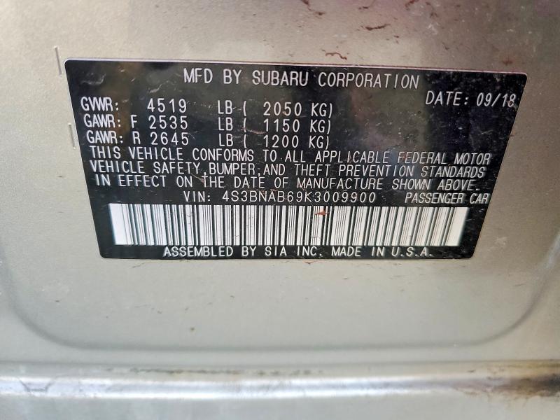 76259555 :رقم المزاد ، 4S3BNAB69K3009900 vin ، 2019 Subaru Legacy مزاد بيع