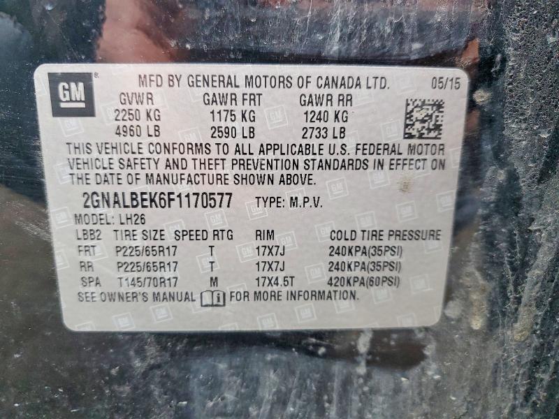 2015 Chevrolet Equinox Lt მანქანა იყიდება აუქციონზე, vin: 2GNALBEK6F1170577, აუქციონის ნომერი: 77987115