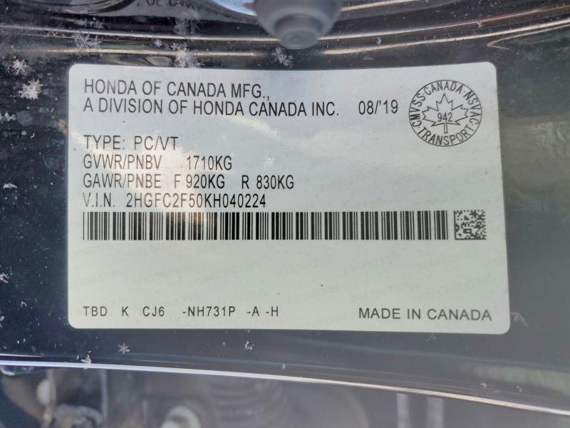 76897715 :رقم المزاد ، 2HGFC2F50KH040224 vin ، 2019 Honda Civic Lx 4dr مزاد بيع