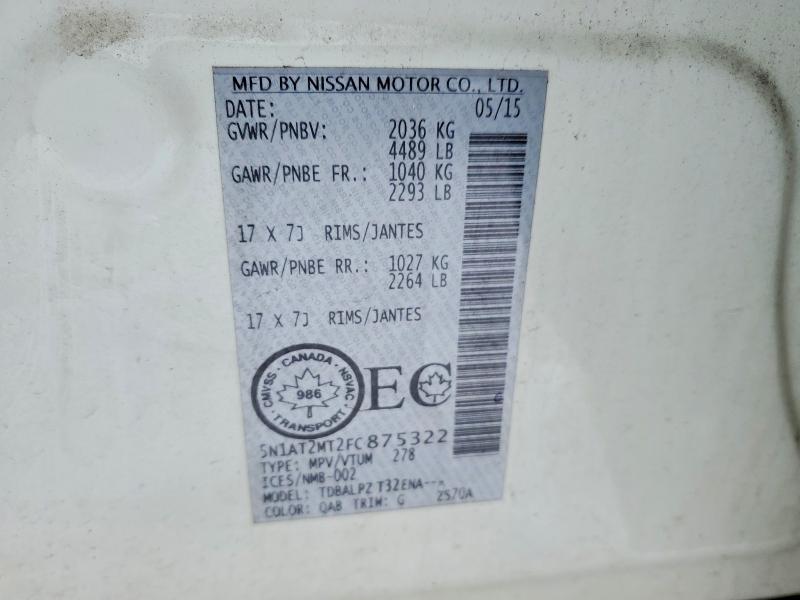 Aukcja sprzedaży 2015 Nissan Rogue, vin: 5N1AT2MT2FC875322, numer aukcji: 77281065
