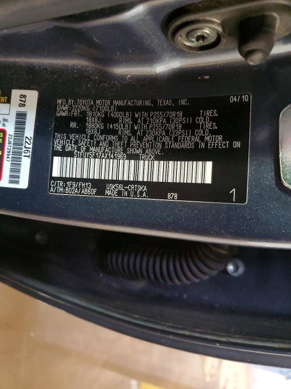 77780575 :رقم المزاد ، 5TFUY5F17AX141969 vin ، 2010 Toyota Tundra مزاد بيع