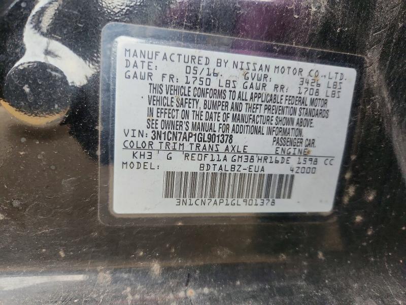 Продаж на аукціоні авто 2016 Nissan Versa 1.6, vin: 3N1CN7AP1GL901378, номер лоту: 78051585