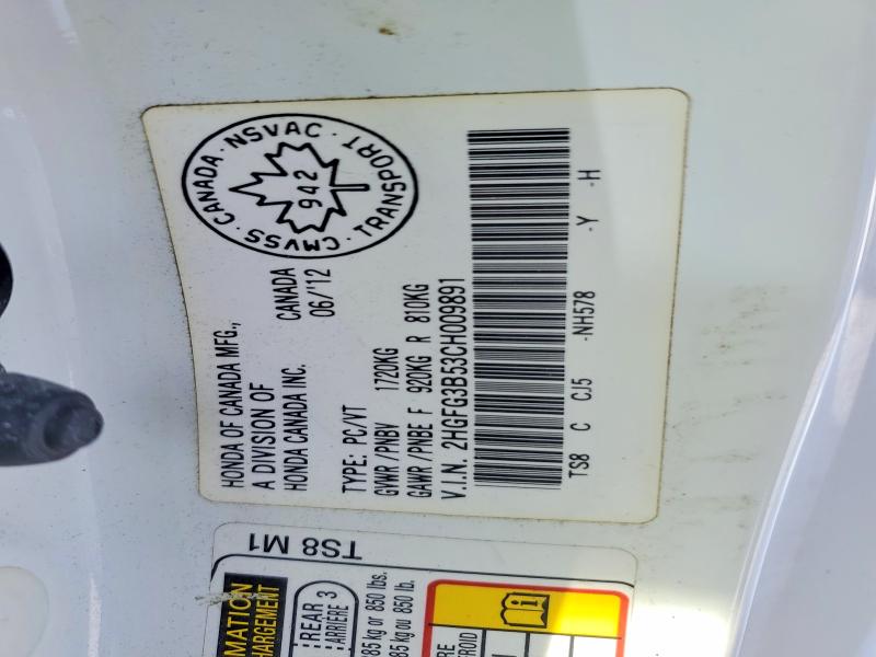 Aukcja sprzedaży 2012 Honda Civic, vin: 2HGFG3B53CH009891, numer aukcji: 77524515
