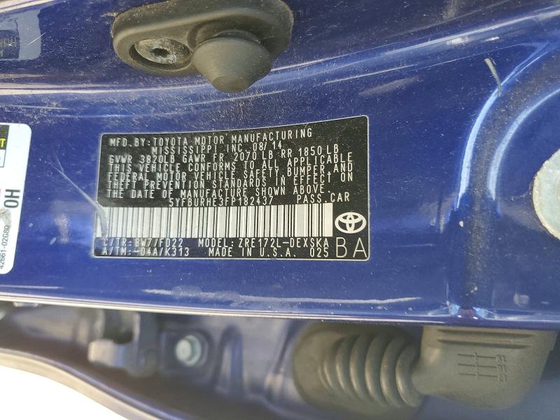 Aukcja sprzedaży 2015 Toyota Corolla, vin: 5YFBURHE3FP182437, numer aukcji: 76397885