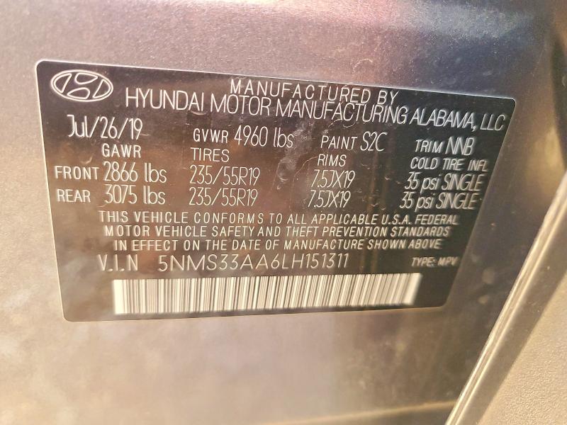 Aukcja sprzedaży 2020 Hyundai Santa Fe, vin: 5NMS33AA6LH151311, numer aukcji: 77383615