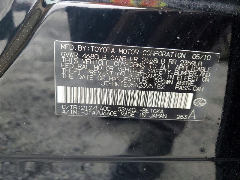 Aukcja sprzedaży 2010 Lexus Es 350, vin: JTHBK1EG5A2395182, numer aukcji: 78808735