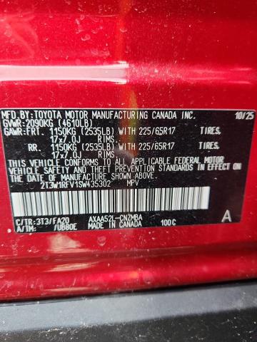 78900935 :رقم المزاد ، 2T3W1RFV1SW435302 vin ، 2025 Toyota Rav4 مزاد بيع