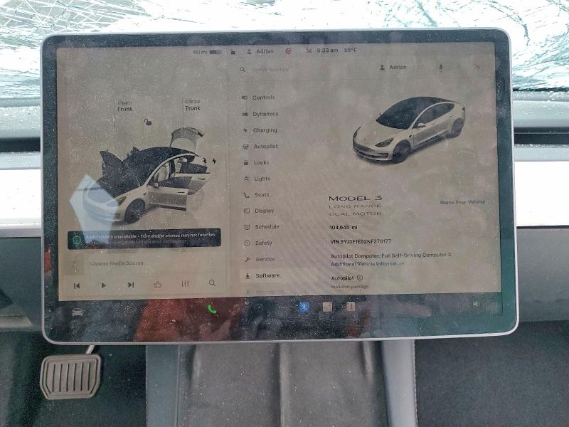 77218085 :رقم المزاد ، 5YJ3E1EB2NF278177 vin ، 2022 Tesla Model 3 مزاد بيع