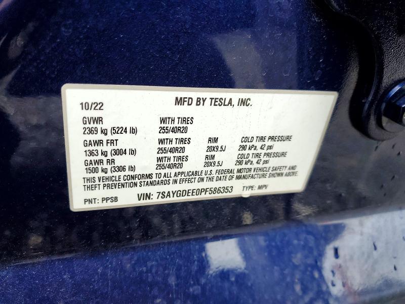 2023 Tesla Model Y მანქანა იყიდება აუქციონზე, vin: 7SAYGDEE0PF586353, აუქციონის ნომერი: 78964975