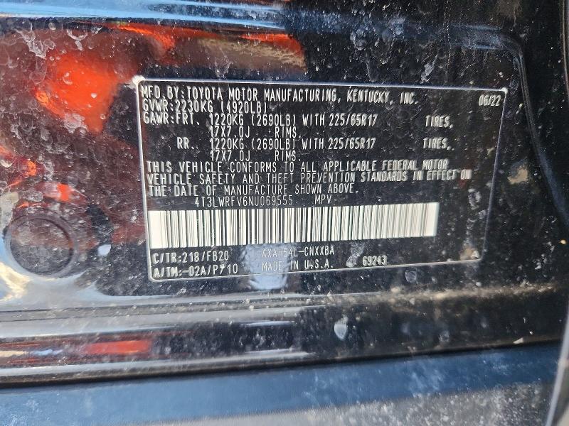2022 Toyota Rav4 მანქანა იყიდება აუქციონზე, vin: 4T3LWRFV6NU069555, აუქციონის ნომერი: 75909365