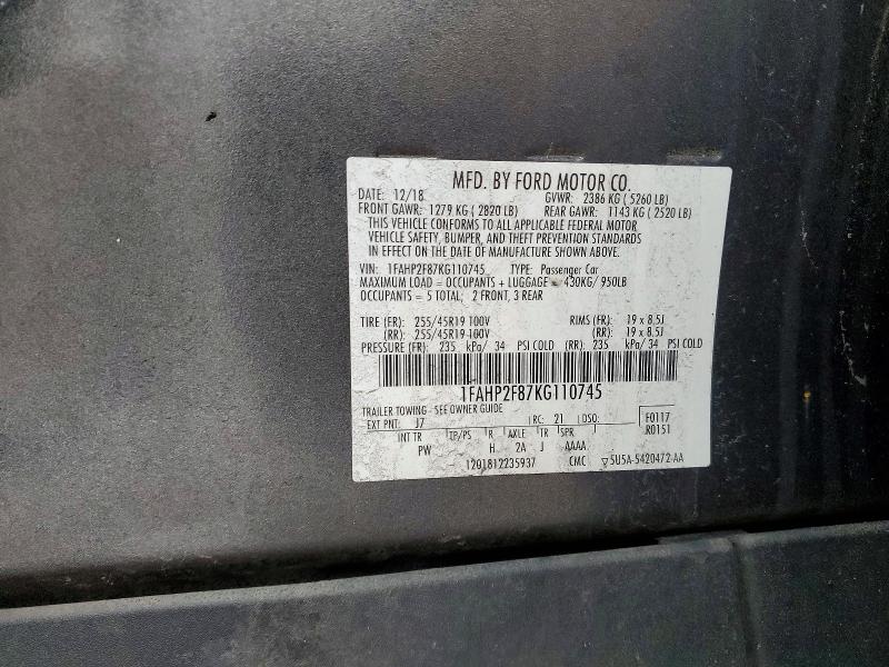 Aukcja sprzedaży 2019 Ford Taurus, vin: 1FAHP2F87KG110745, numer aukcji: 75205125