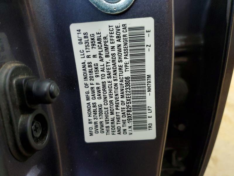 Продаж на аукціоні авто 2014 Honda Civic, vin: 19XFB2F5XEE233806, номер лоту: 78793925