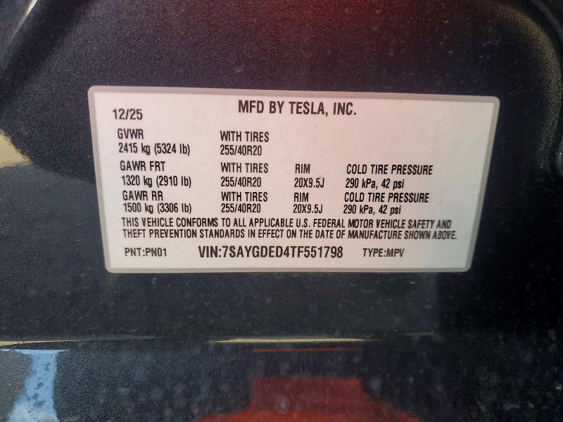 2026 Tesla Model Y მანქანა იყიდება აუქციონზე, vin: 7SAYGDED4TF551798, აუქციონის ნომერი: 78377595