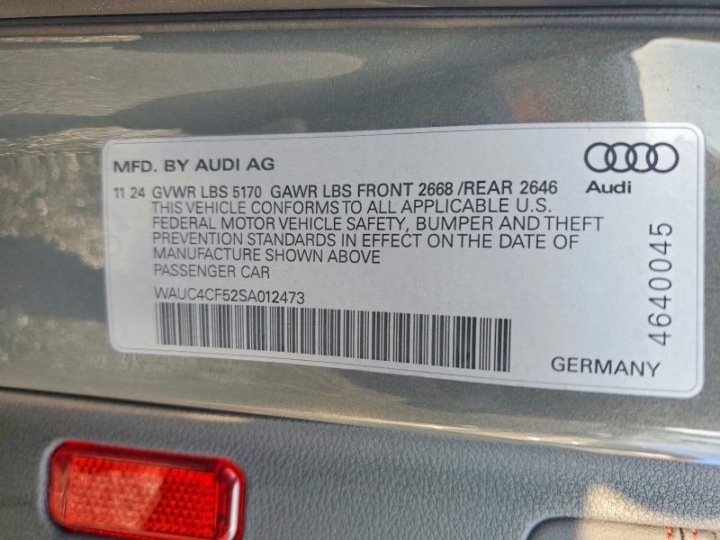 2025 Audi S5 მანქანა იყიდება აუქციონზე, vin: WAUC4CF52SA012473, აუქციონის ნომერი: 76723715