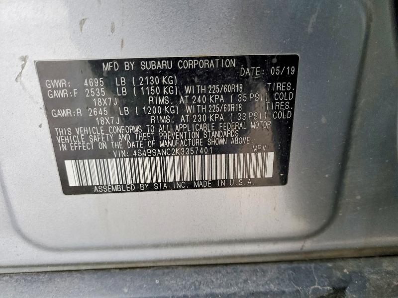 Продажа на аукционе авто 2019 Subaru Outback, vin: 4S4BSANC2K3357401, номер лота: 75858575
