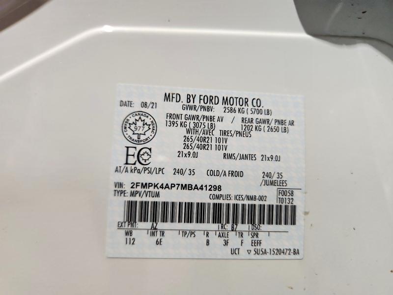 Aukcja sprzedaży 2021 Ford Edge, vin: 2FMPK4AP7MBA41298, numer aukcji: 78713795