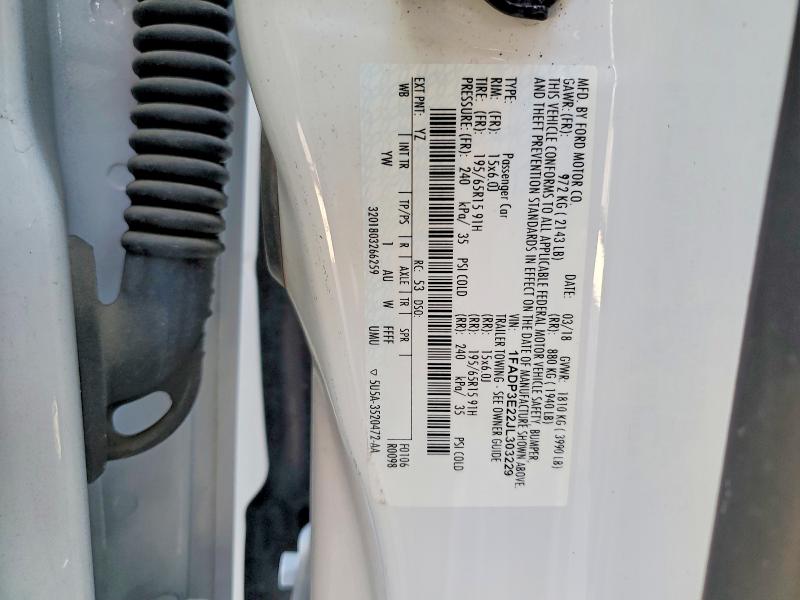 2018 Ford Focus მანქანა იყიდება აუქციონზე, vin: 1FADP3E22JL303229, აუქციონის ნომერი: 77233155