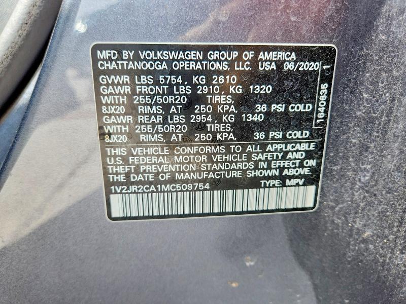 Aukcja sprzedaży 2021 Volkswagen Atlas, vin: 1V2JR2CA1MC509754, numer aukcji: 78429495