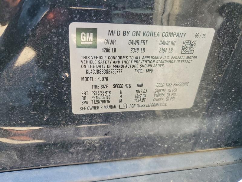 2016 Buick Encore მანქანა იყიდება აუქციონზე, vin: KL4CJBSB3GB735777, აუქციონის ნომერი: 79478775