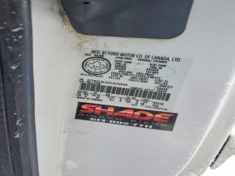 2002 Ford F150 მანქანა იყიდება აუქციონზე, vin: 2FTRX18L52CA72959, აუქციონის ნომერი: 75763295