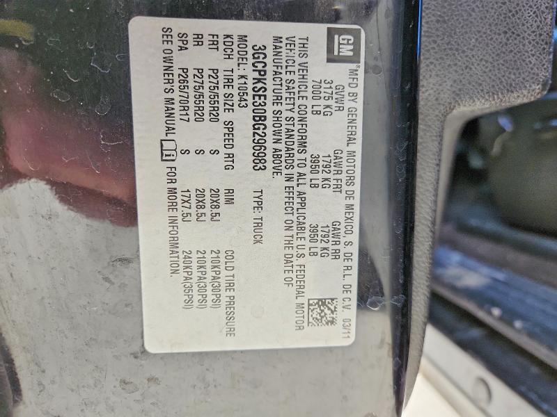 76955745 :رقم المزاد ، 3GCPKSE30BG296983 vin ، 2011 Chevrolet Silverado مزاد بيع