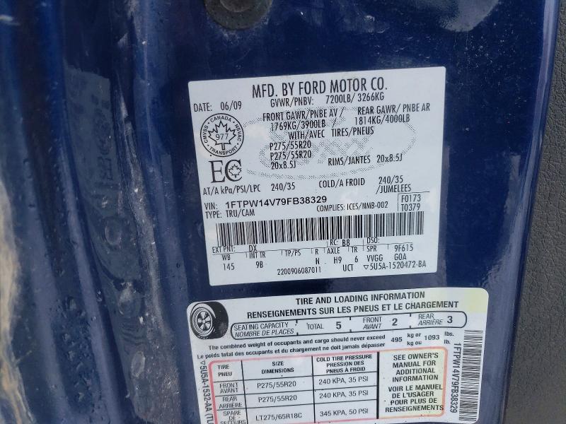 77665145 :رقم المزاد ، 1FTPW14V79FB38329 vin ، 2009 Ford F150 مزاد بيع