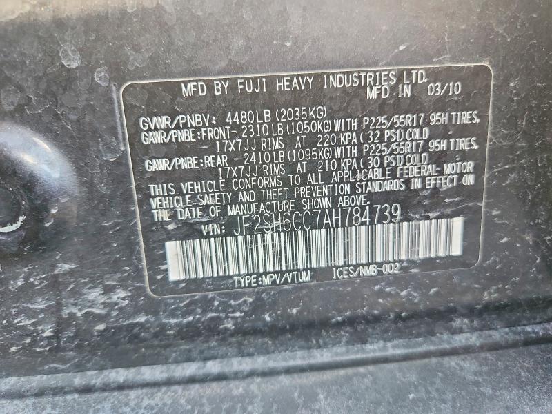 75430865 :رقم المزاد ، JF2SH6CC7AH784739 vin ، 2010 Subaru Forester 2 مزاد بيع