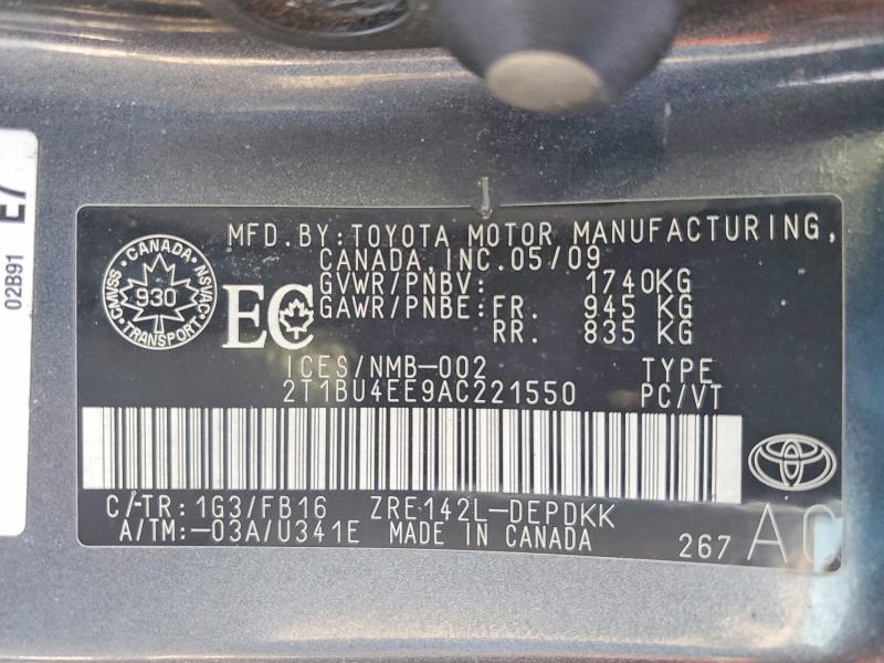Продажа на аукционе авто 2010 Toyota Corolla, vin: 2T1BU4EE9AC221550, номер лота: 76923015