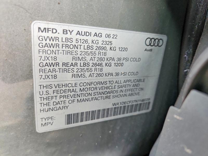 Продажа на аукционе авто 2022 Audi Q3 Premium, vin: WA1DECF37N1148339, номер лота: 76643795