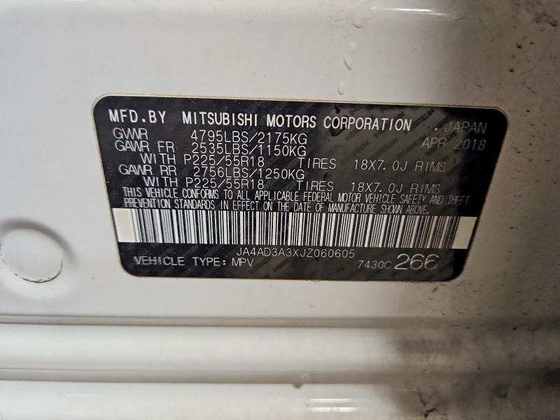 Продаж на аукціоні авто 2018 Mitsubishi Outlander, vin: JA4AD3A3XJZ060605, номер лоту: 77244095