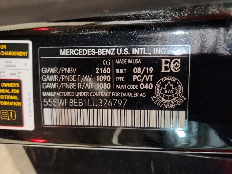 79474475 :رقم المزاد ، 55SWF8EB1LU326797 vin ، 2020 Mercedes-benz C مزاد بيع