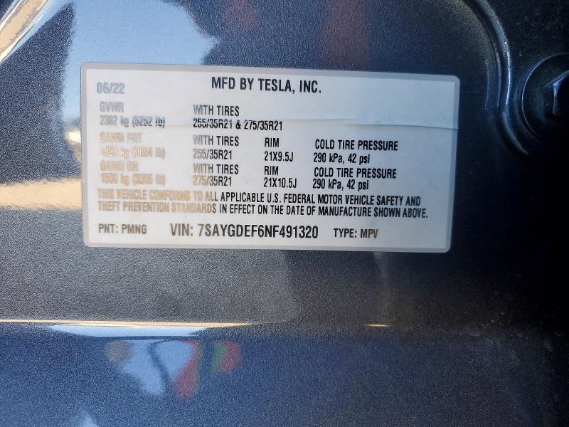 Aukcja sprzedaży 2022 Tesla Model Y, vin: 7SAYGDEF6NF491320, numer aukcji: 76033705