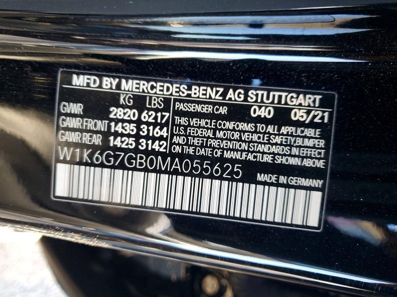 2021 Mercedes-benz S მანქანა იყიდება აუქციონზე, vin: W1K6G7GB0MA055625, აუქციონის ნომერი: 75798755