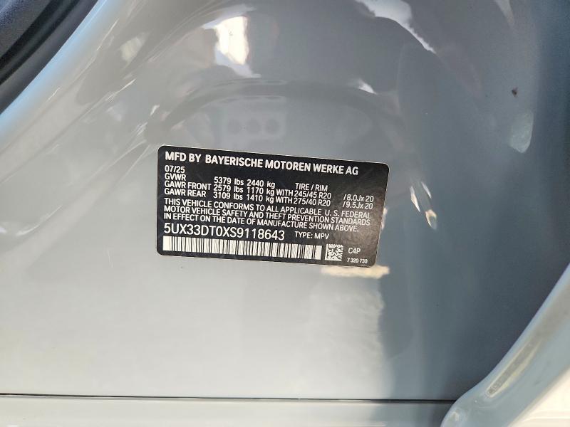75954485 :رقم المزاد ، 5UX33DT0XS9118643 vin ، 2025 Bmw X4 مزاد بيع