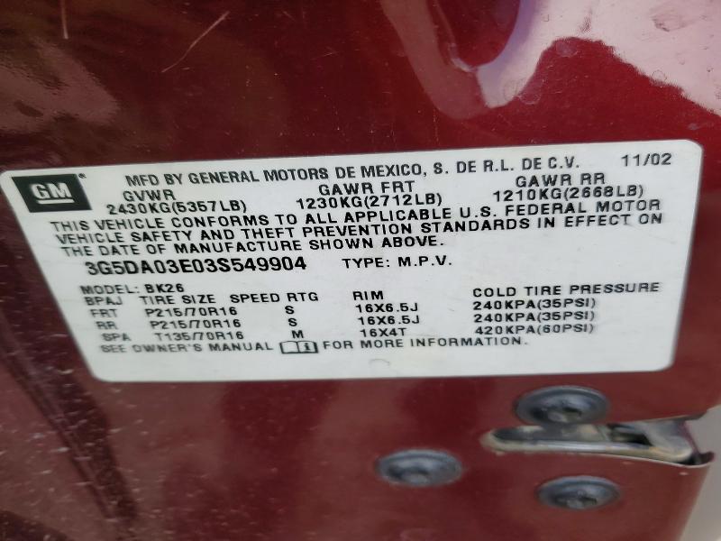 Aukcja sprzedaży 2003 Buick Rendezvous, vin: 3G5DA03E03S549904, numer aukcji: 76073815