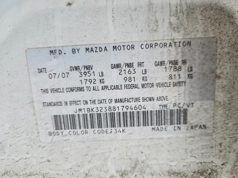 Продаж на аукціоні авто 2008 Mazda 3, vin: JM1BK323881794604, номер лоту: 77567855