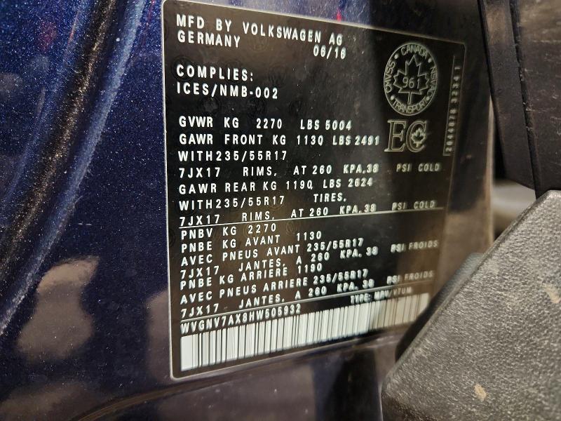 Продажа на аукционе авто 2017 Volkswagen Tiguan, vin: WVGNV7AX8HW505932, номер лота: 77582625