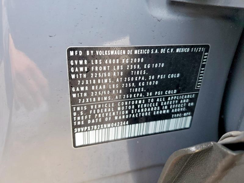 Продажа на аукционе авто 2022 Volkswagen Taos, vin: 3VVPX7B2XNM042344, номер лота: 77857615